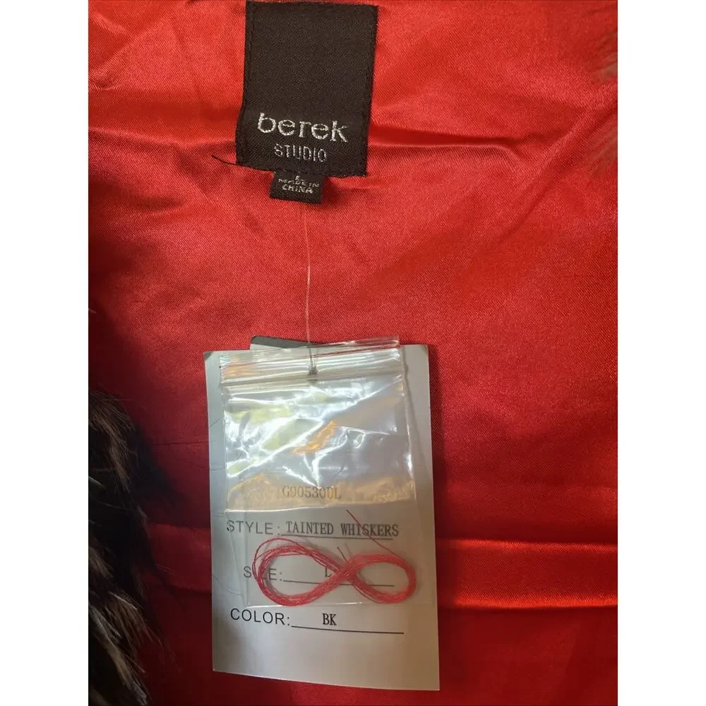 Berek NWT Tainted Whiskers Faux Fur Vest Red Satin Lining Black & White Size L - Picture 2 of 10